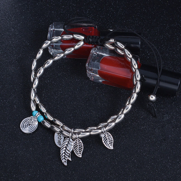 Bracelet de cheville double couche en feuille d'argent turquoise Olivenorma
