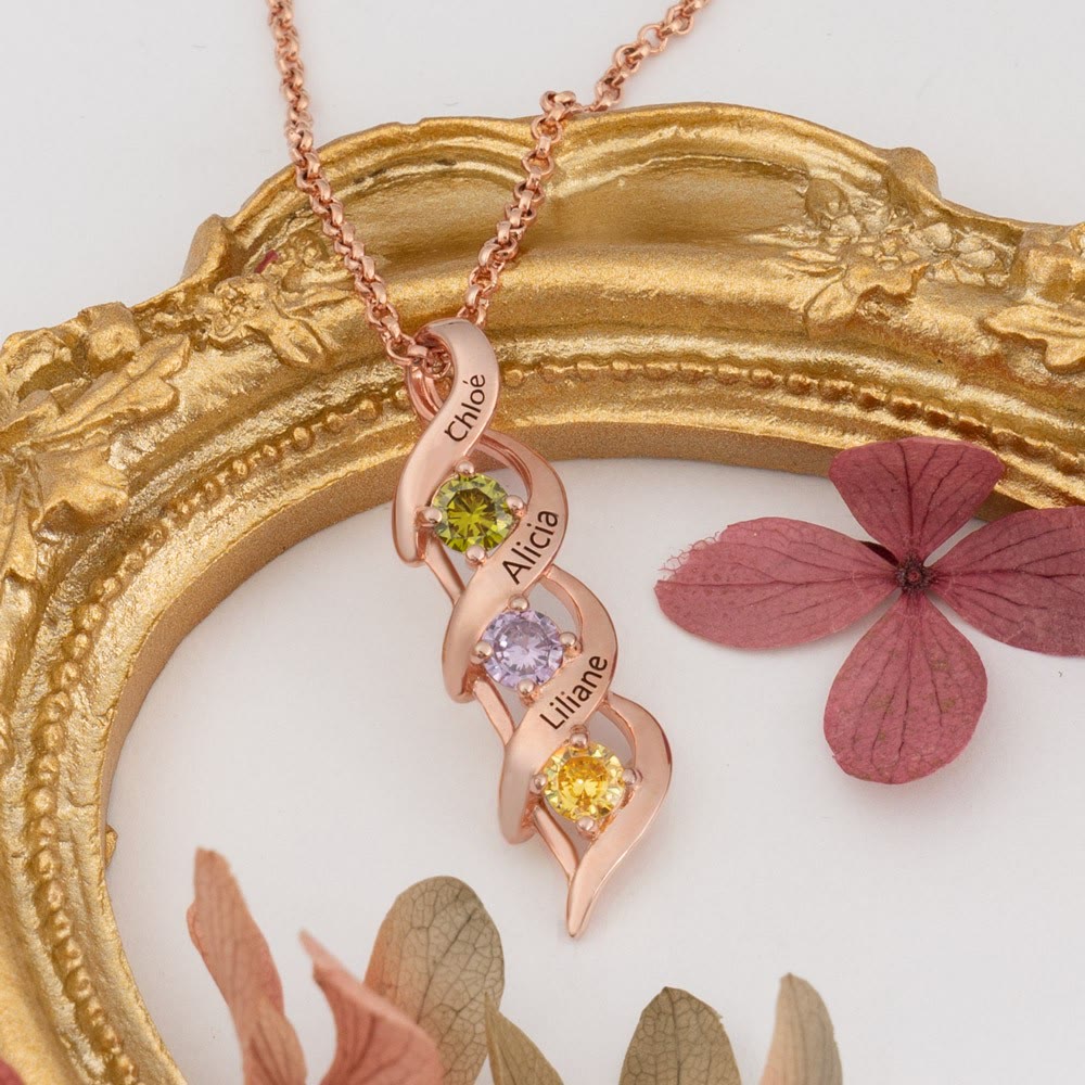 Collier personnalisé avec 1 à 6 gravures et pierres de naissance