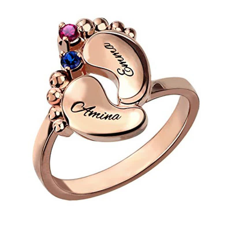 Bague créative avec pierres de naissance gravées pour pieds de bébé Olivenorma