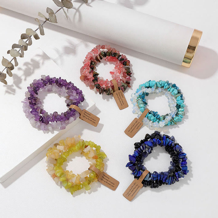 Bracelet à trois couches de gravier de cristal irrégulier naturel Olivenorma