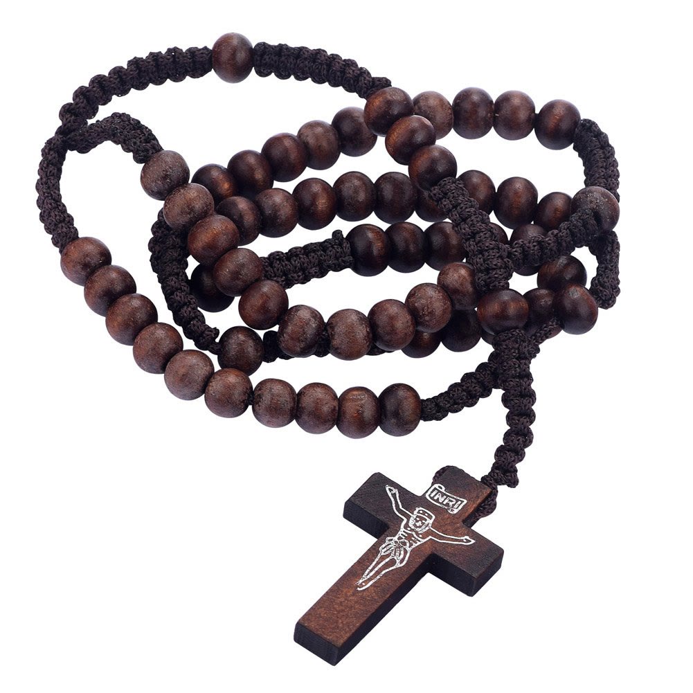 Collier chapelet en perles de bois avec croix Olivenorma