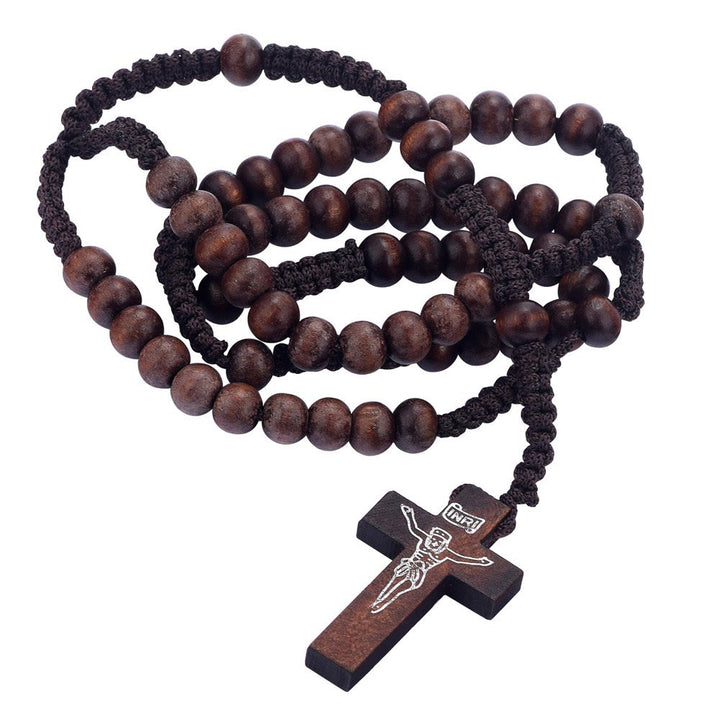 Collier chapelet en perles de bois avec croix Olivenorma