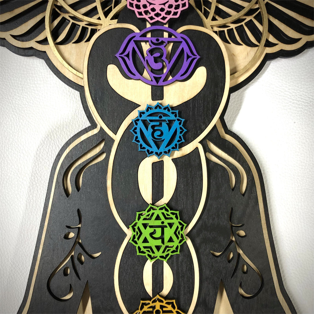 Décoration murale en bois teinté peinte à la main Olivenorma Kundalini Chakra