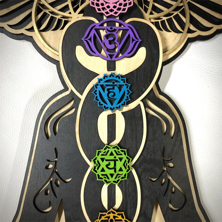 Décoration murale en bois teinté peinte à la main Olivenorma Kundalini Chakra