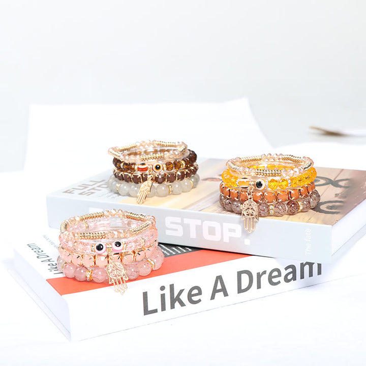 Ensemble de bracelets à quatre rangs de perles Evil Eye Hamsa Olivenorma