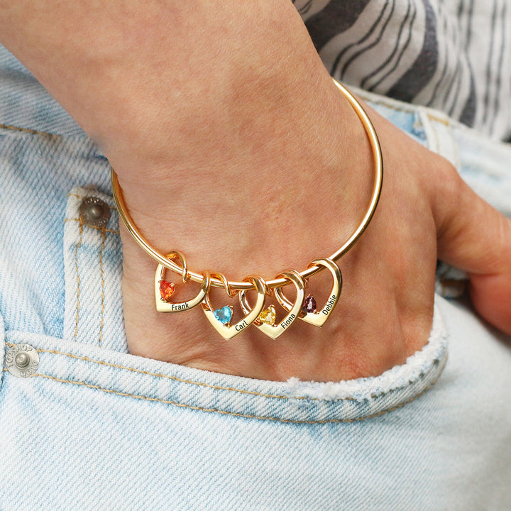 Bracelet chaîne à breloques en forme de cœur avec pierre de naissance et nom personnalisé Olivenorma
