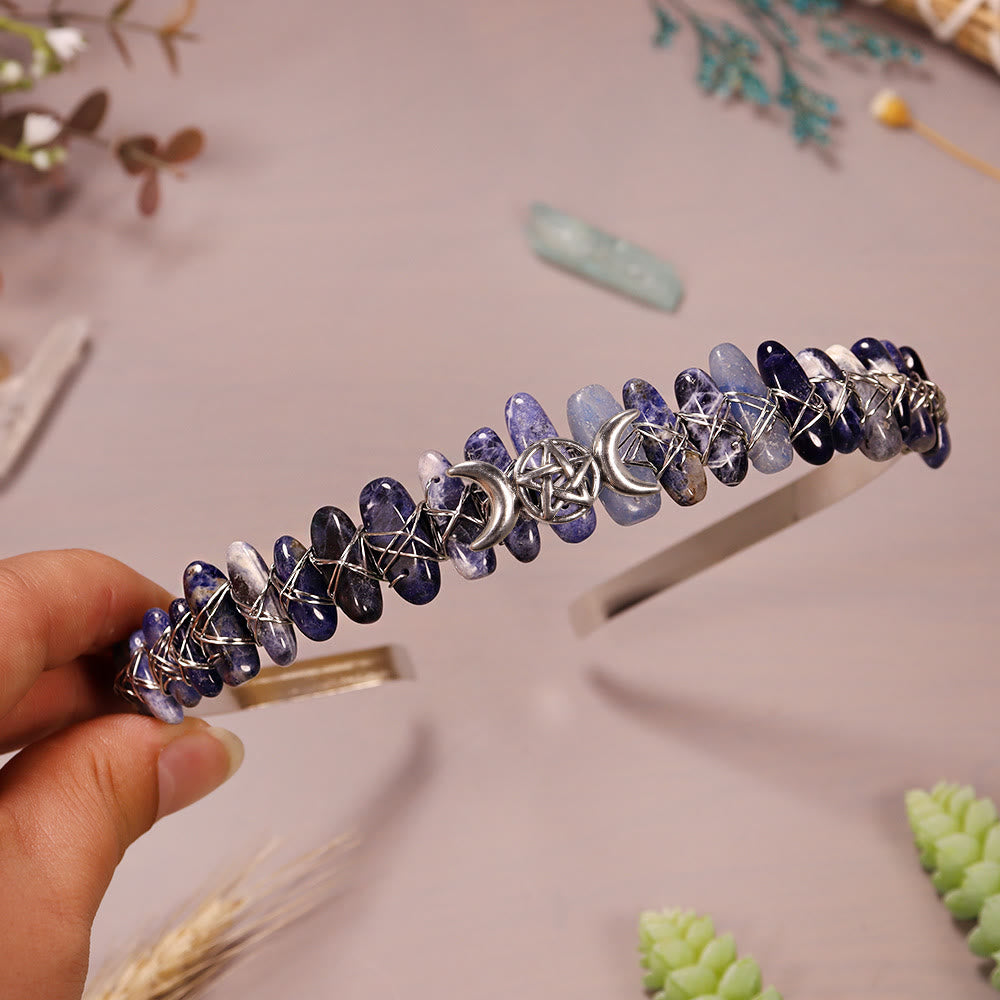 Couronne en cristal tissée en forme d'étoile de lune et de gravier naturel Olivenorma