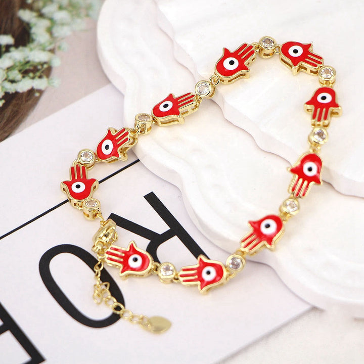 Bracelet Hamsa en zircon émaillé coloré Olivenorma