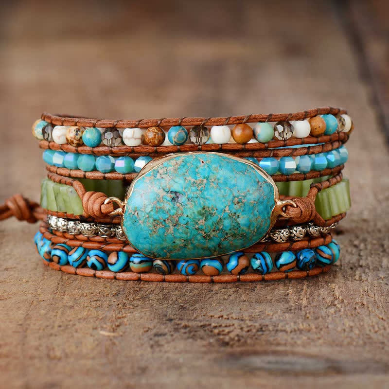Bracelet enroulé tricoté à la main avec cristal de guérison turquoise Olivenorma