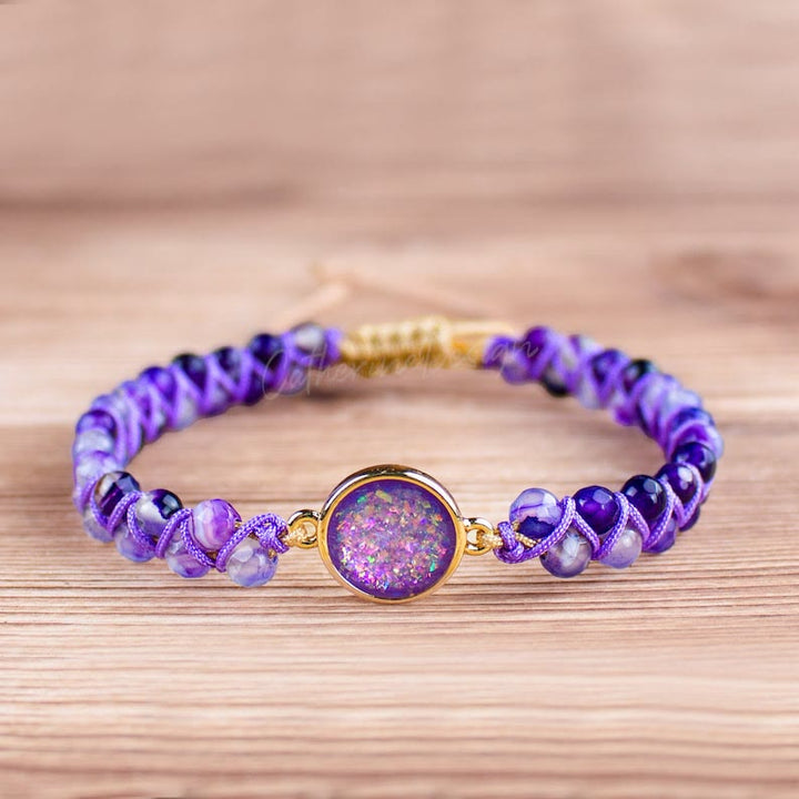 Bracelet tissé pour femme en agate violette Olivenorma