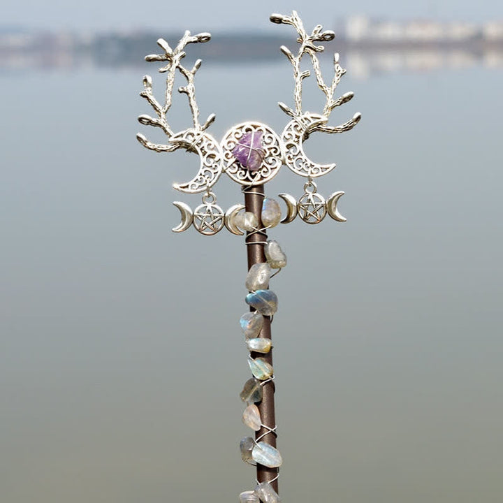 Baguettes de cristal en forme de lune féerique naturelle Olivenorma avec plumes