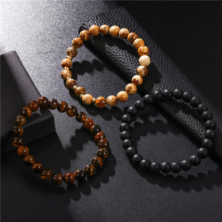 Olivenorma Lot de 3 bracelets en perles de jaspe et œil de tigre en onyx noir