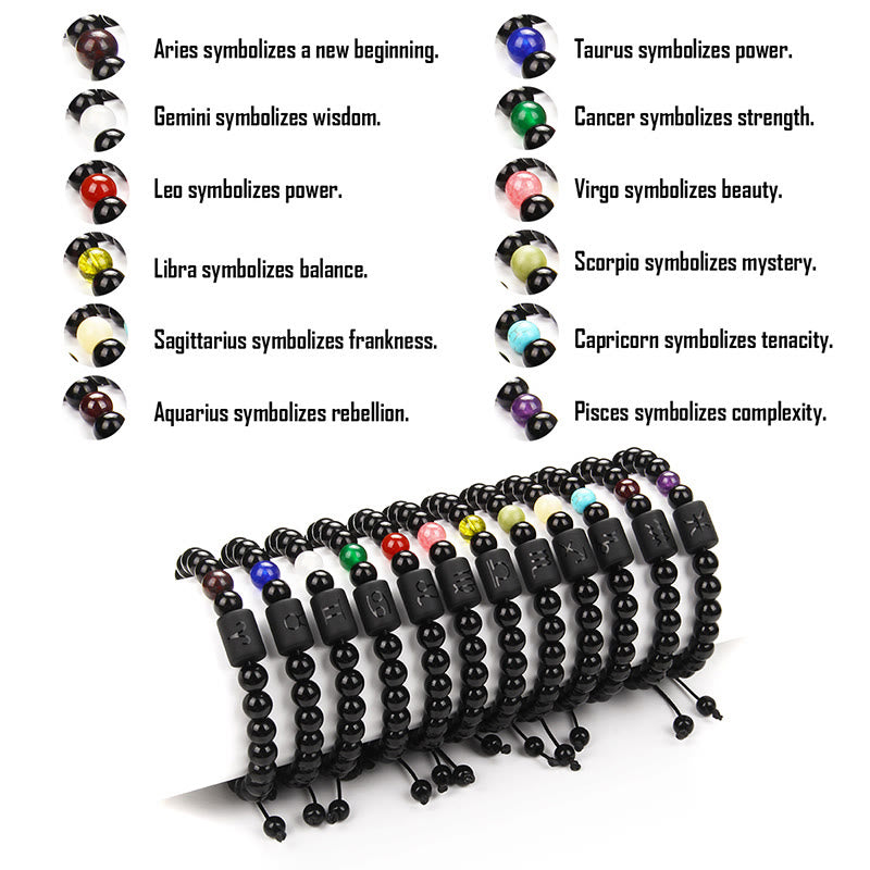 Bracelet tissé pour homme en onyx noir naturel avec signe du zodiaque Olivenorma