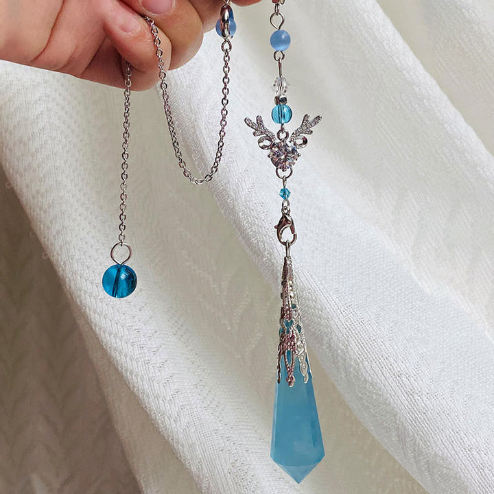 Pendule à chaîne en argent avec couronne de bois de cerf en aigue-marine Olivenorma