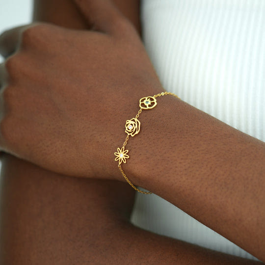 Bracelet avec pierres de naissance et fleurs de naissance Olivenorma 1-8