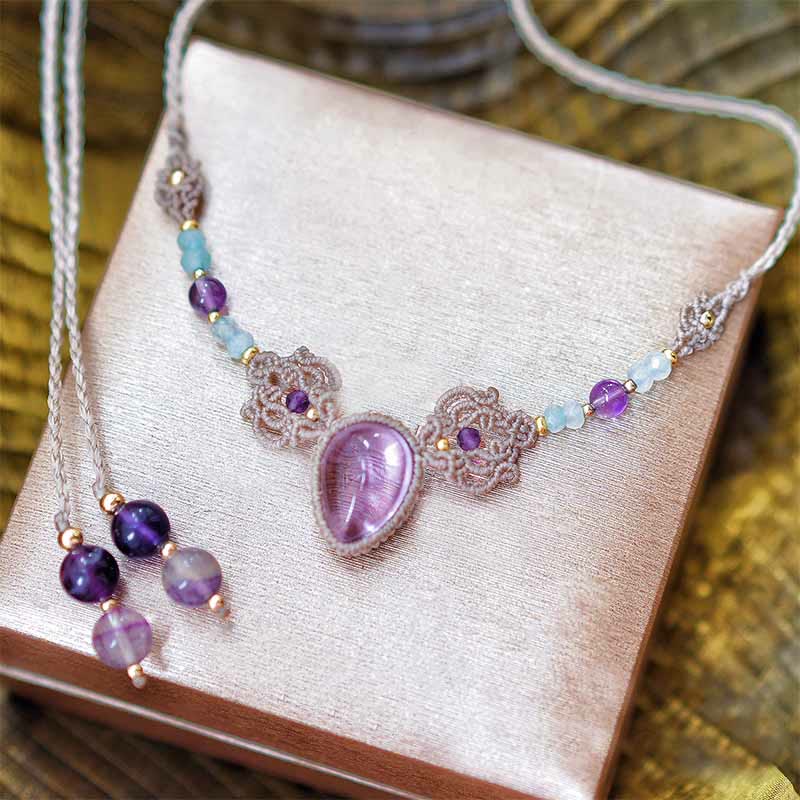 Collier et bracelet gardien tissé à la main en améthyste et charoïte Olivenorma