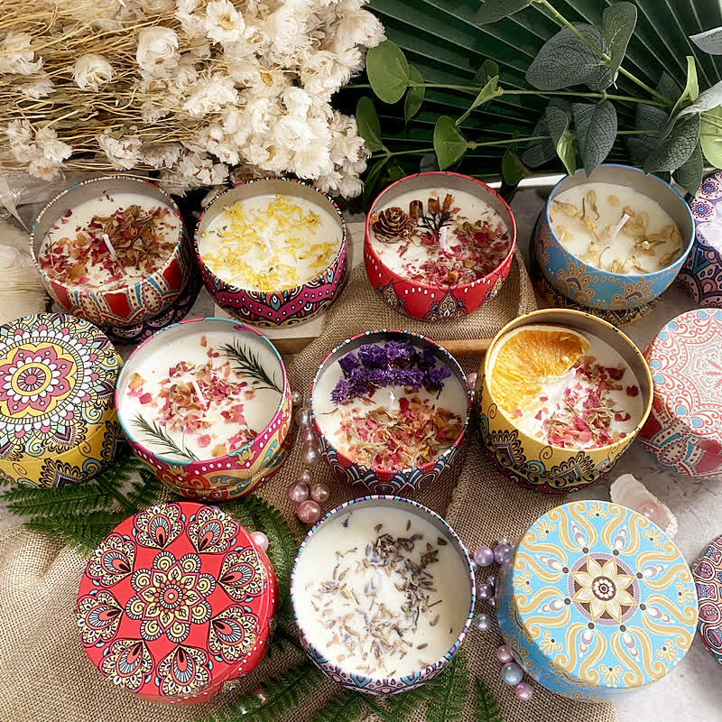 Bougie d'aromathérapie aux fleurs séchées naturelles
