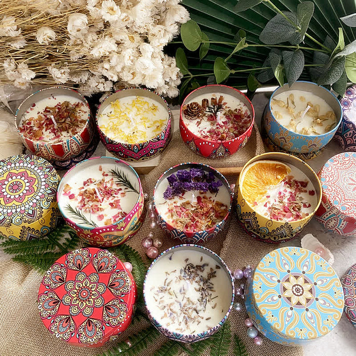 Bougie d'aromathérapie aux fleurs séchées naturelles