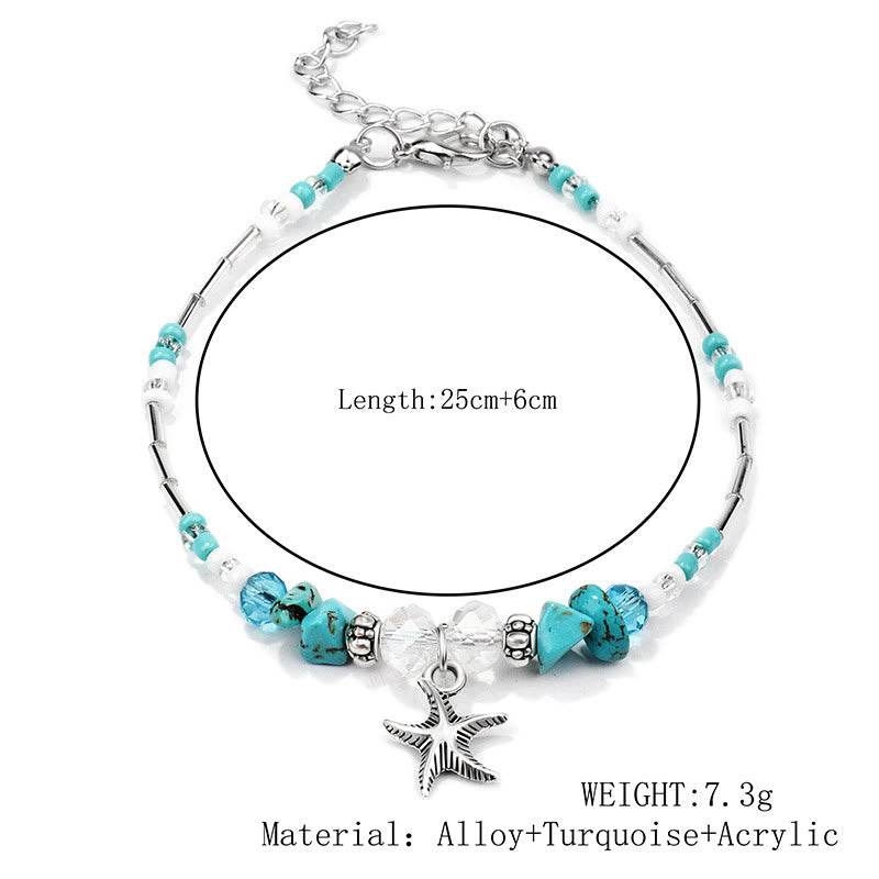 Bracelet de cheville à breloques en forme d'étoile de mer turquoise Olivenorma