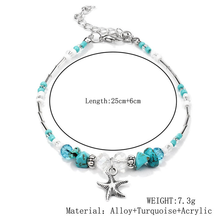 Bracelet de cheville à breloques en forme d'étoile de mer turquoise Olivenorma