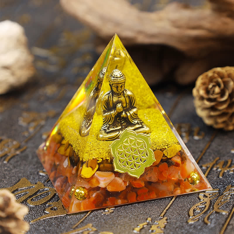 Jaspe rouge Olivenorma avec pyramide orgonite de Bouddha