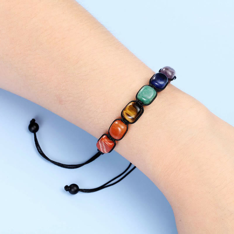 Bracelet tressé pour homme avec perles en cristal et pierres précieuses des 7 chakras Olivenorma