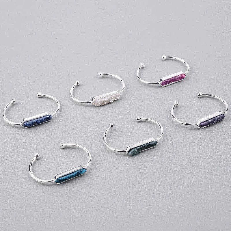 Bracelet manchette en cuivre et métal avec grappe de cristaux naturels Olivenorma