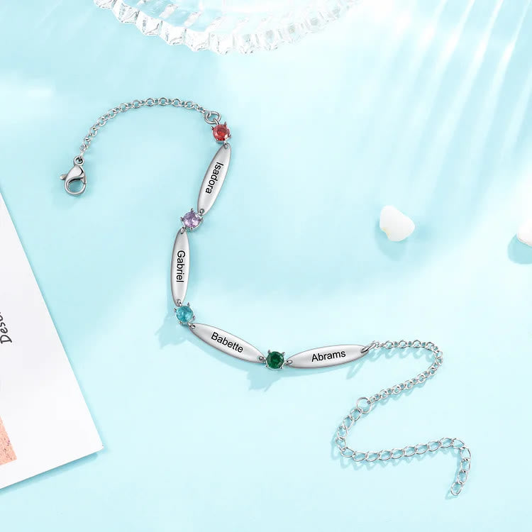 Bracelet avec noms de famille et pierres de naissance Olivenorma