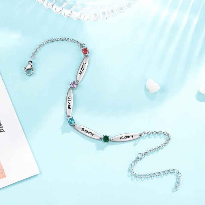 Bracelet avec noms de famille et pierres de naissance Olivenorma