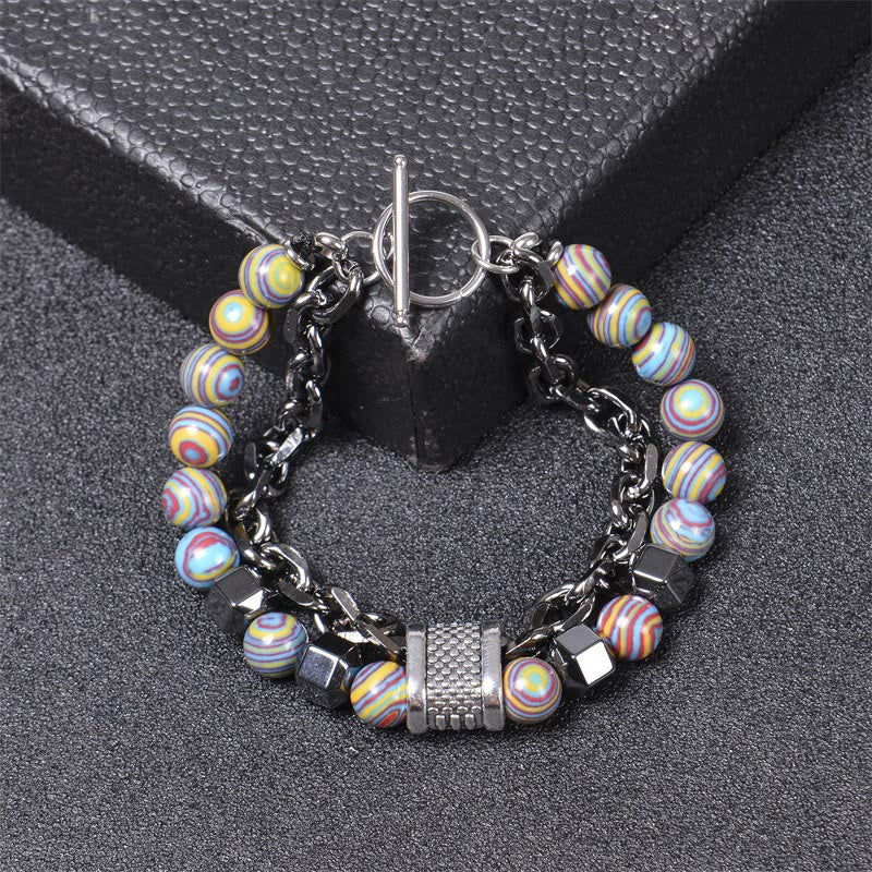 Bracelet chaîne en titane avec pierre malachite Olivenorma 8 mm