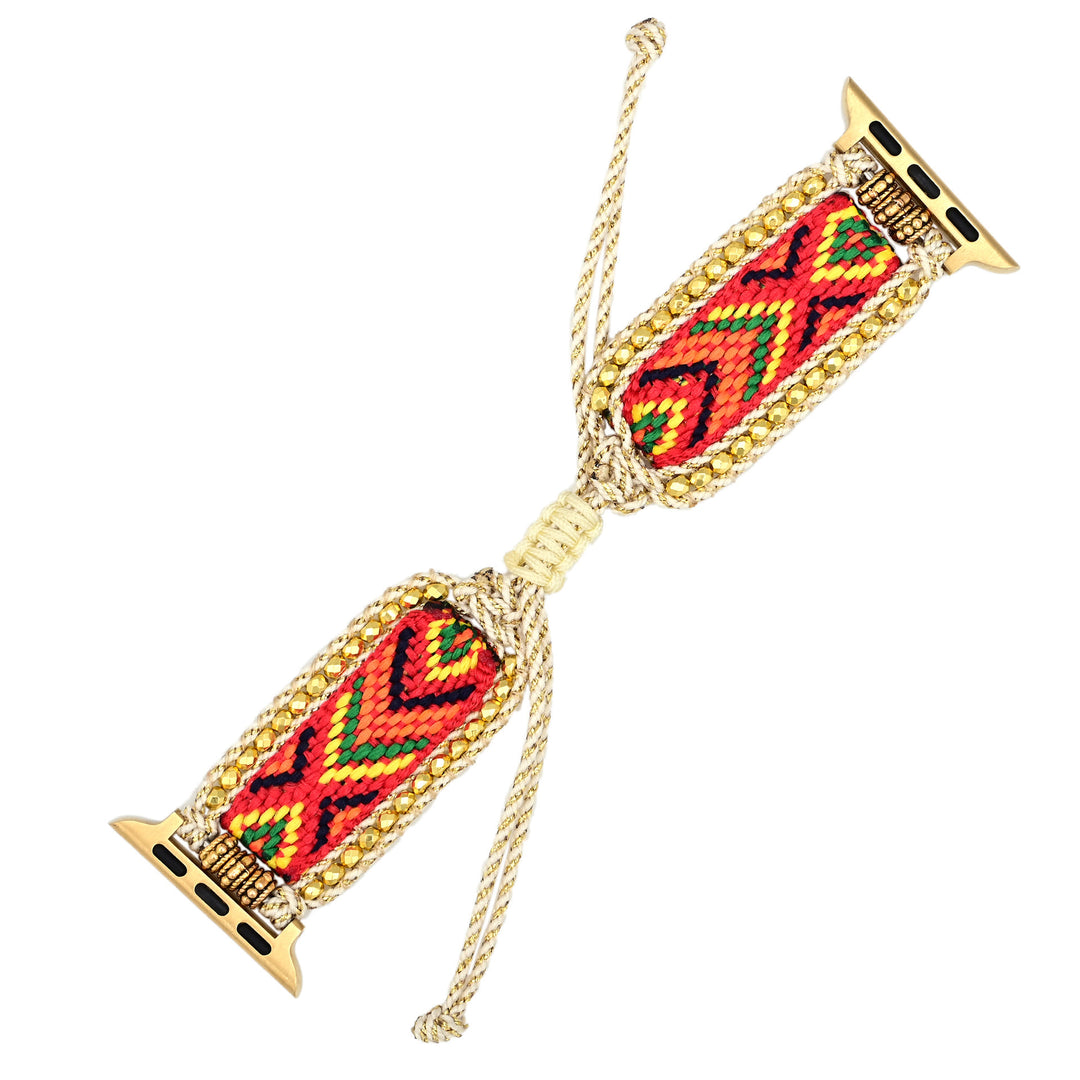 Bracelet de montre Apple Watch tressé en nylon orange rouge avec zircon doré Olivenorma