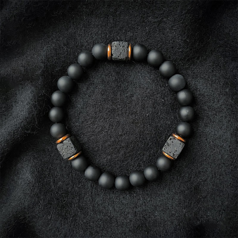 Bracelet d'équilibre en onyx noir mat avec cube de lave Olivenorma