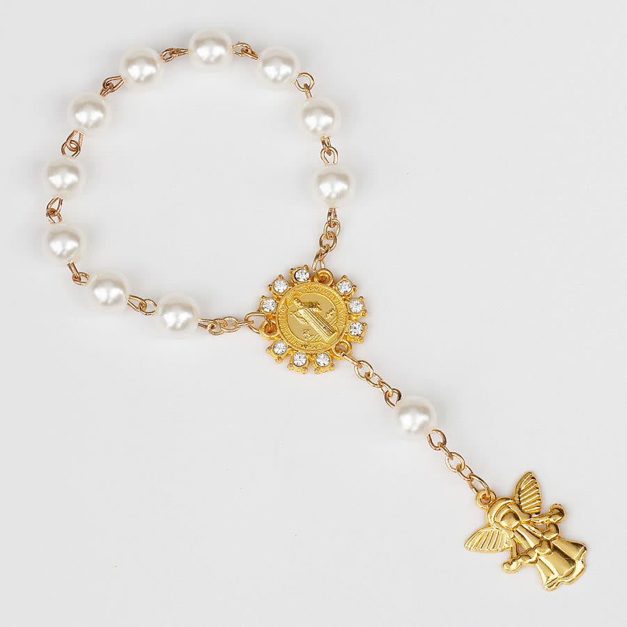 Bracelet chapelet chrétien avec pendentif ange doré de 8 mm Olivenorma