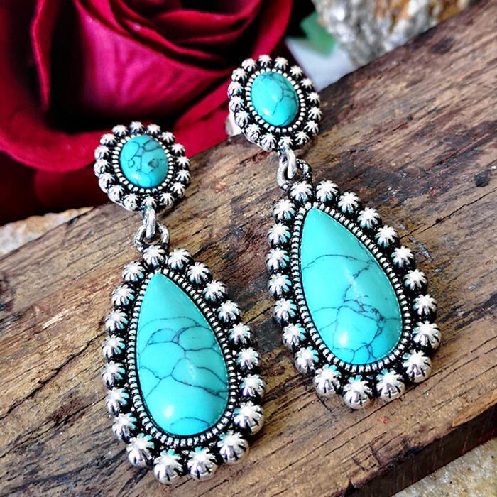 Boucles d'oreilles en argent turquoise en forme de larme Olivenorma