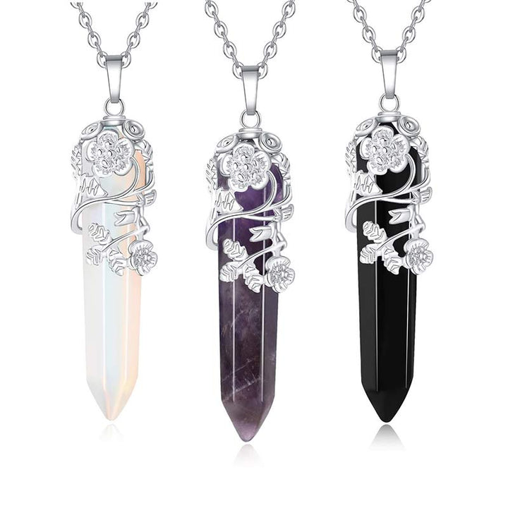 Collier à colonne hexagonale en cristal naturel Olivenorma