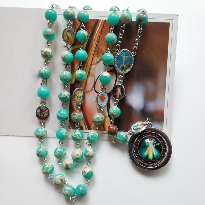 Collier chapelet de la Miséricorde de la Vierge Marie en pierre empereur Olivenorma