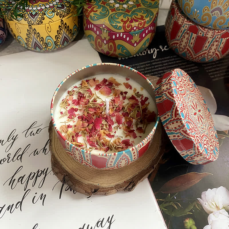 Bougie d'aromathérapie aux fleurs séchées naturelles
