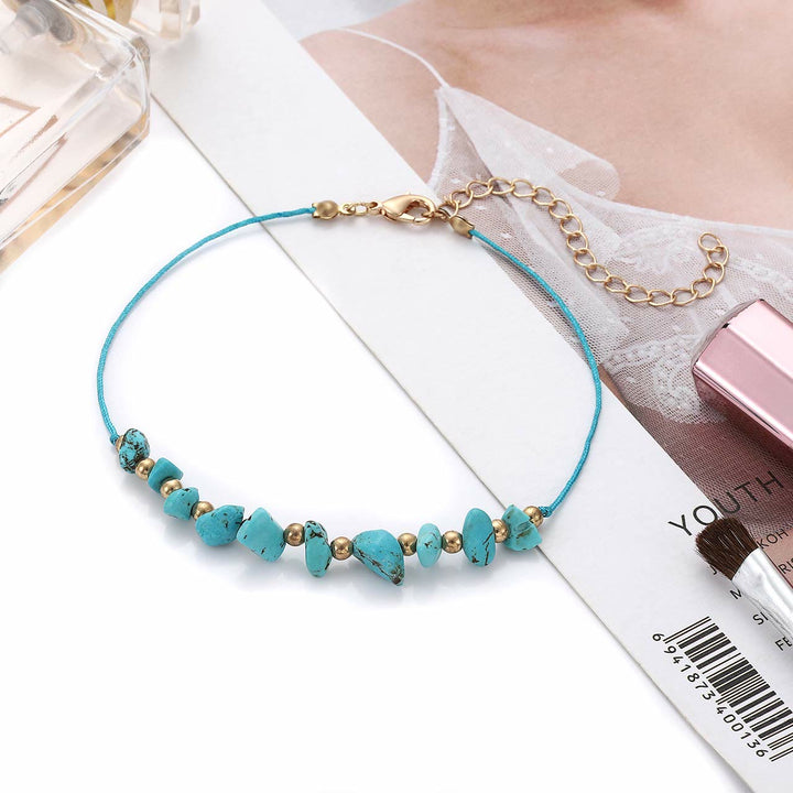 Bracelet de cheville bohème en perles de couleur turquoise Olivenorma