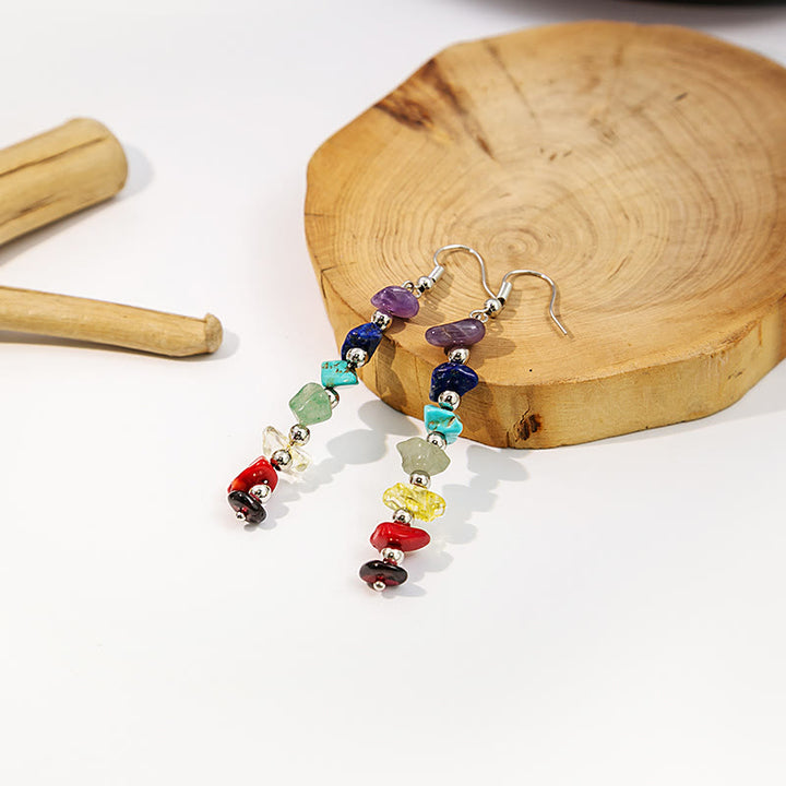 Boucles d'oreilles pendantes en gravier avec pierre des 7 chakras Olivenorma