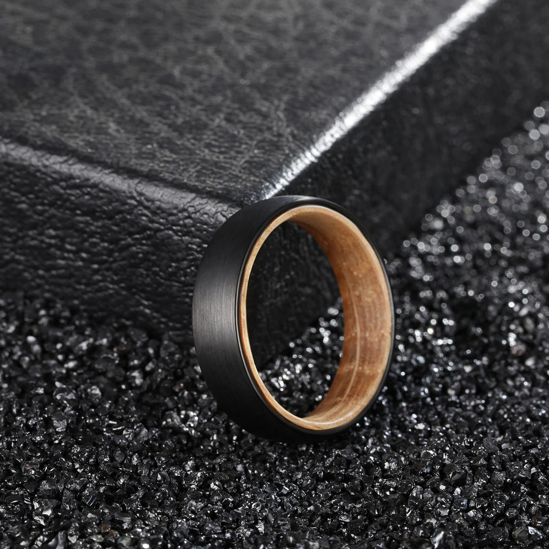 Bague en tungstène noir Olivenorma 6 mm en bois de tonneau de whisky