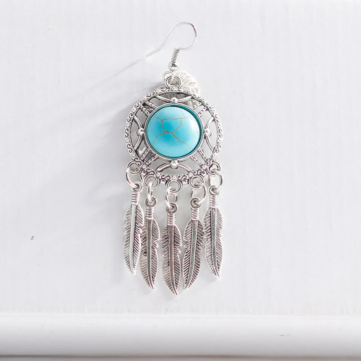 Boucles d'oreilles à pompons en plumes turquoise style bohème Olivenorma - image 6