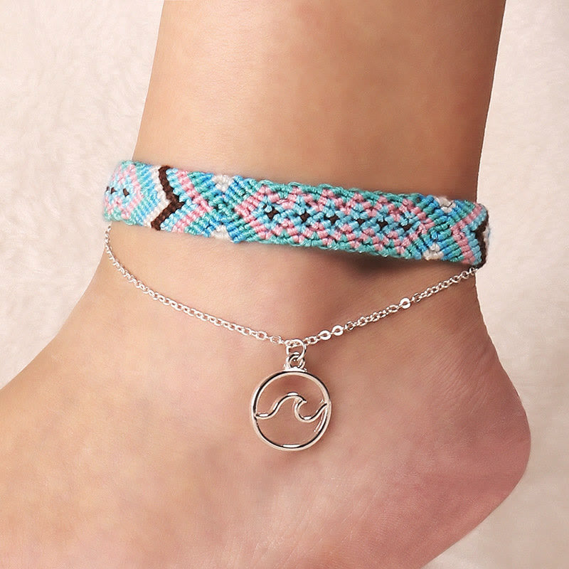 Bracelet de cheville avec pendentif OM en corde de coton tissée à la main Olivenorma