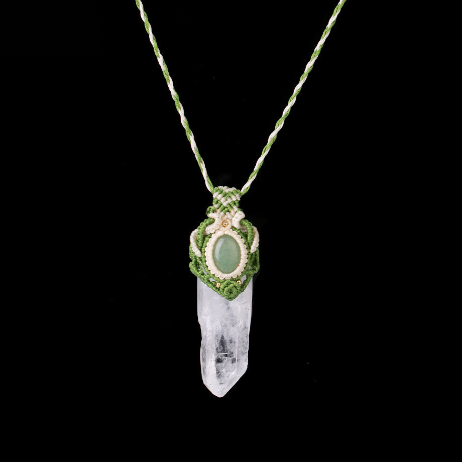Collier pendentif en pierre naturelle tressée en quartz clair Olivenorma