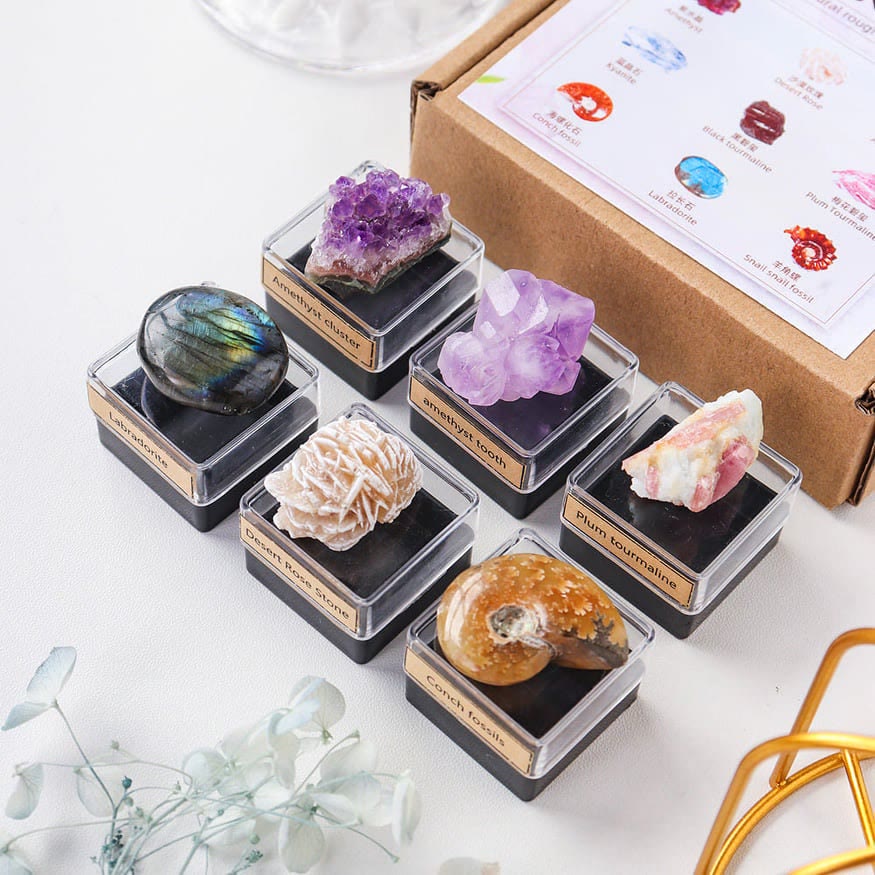 Coffret cadeau de 9 pièces en cristal naturel Olivenorma