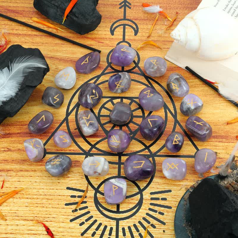 Alphabet runique Olivenorma Pierre graphique sculptée Équilibre Décoration de pierres précieuses