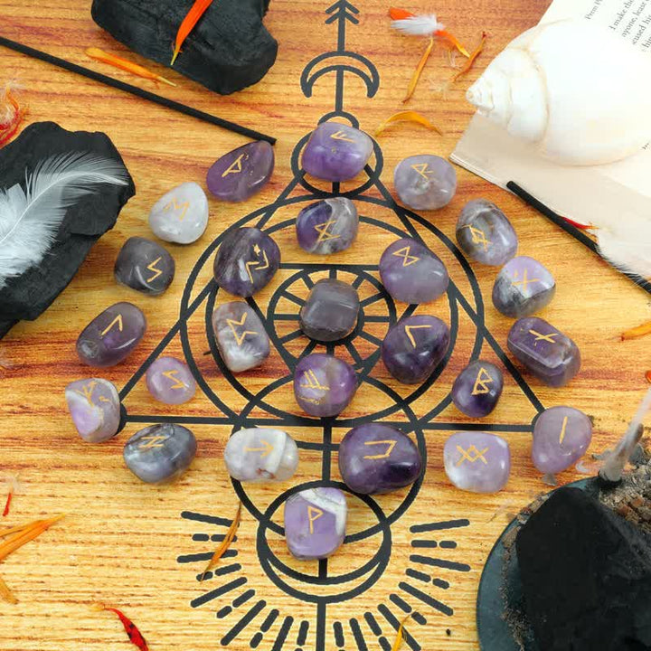 Alphabet runique Olivenorma Pierre graphique sculptée Équilibre Décoration de pierres précieuses