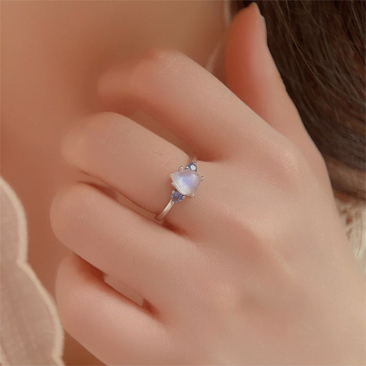 Bague en argent sterling S925 avec topaze bleue et pierre de lune Olivenorma