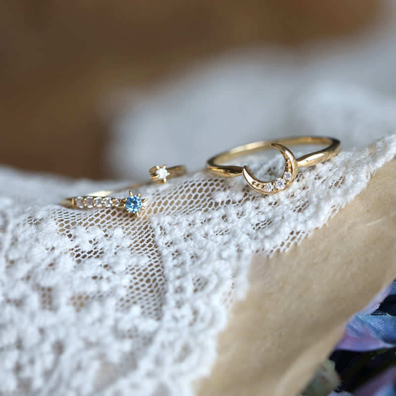 Bague en zircon lune et étoile