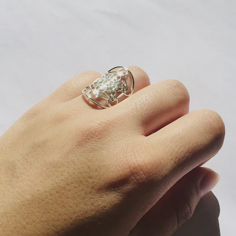 Bague ajustable en acier inoxydable avec symbole du cube de Métatron Olivenorma