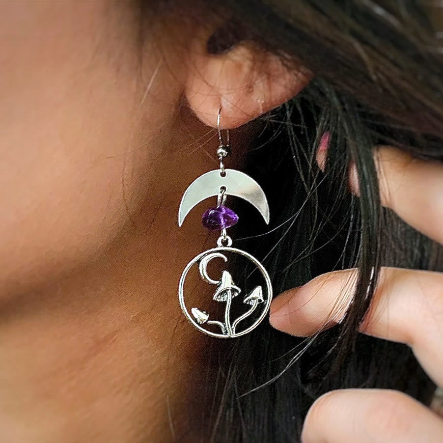 Boucles d'oreilles pendantes en forme de champignon lunaire en cristal naturel Olivenorma